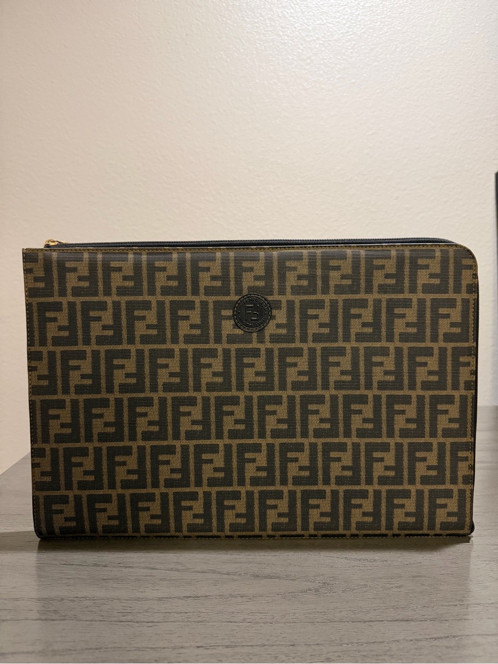 Fendi Monogram Zip Pouch in Brown and Black